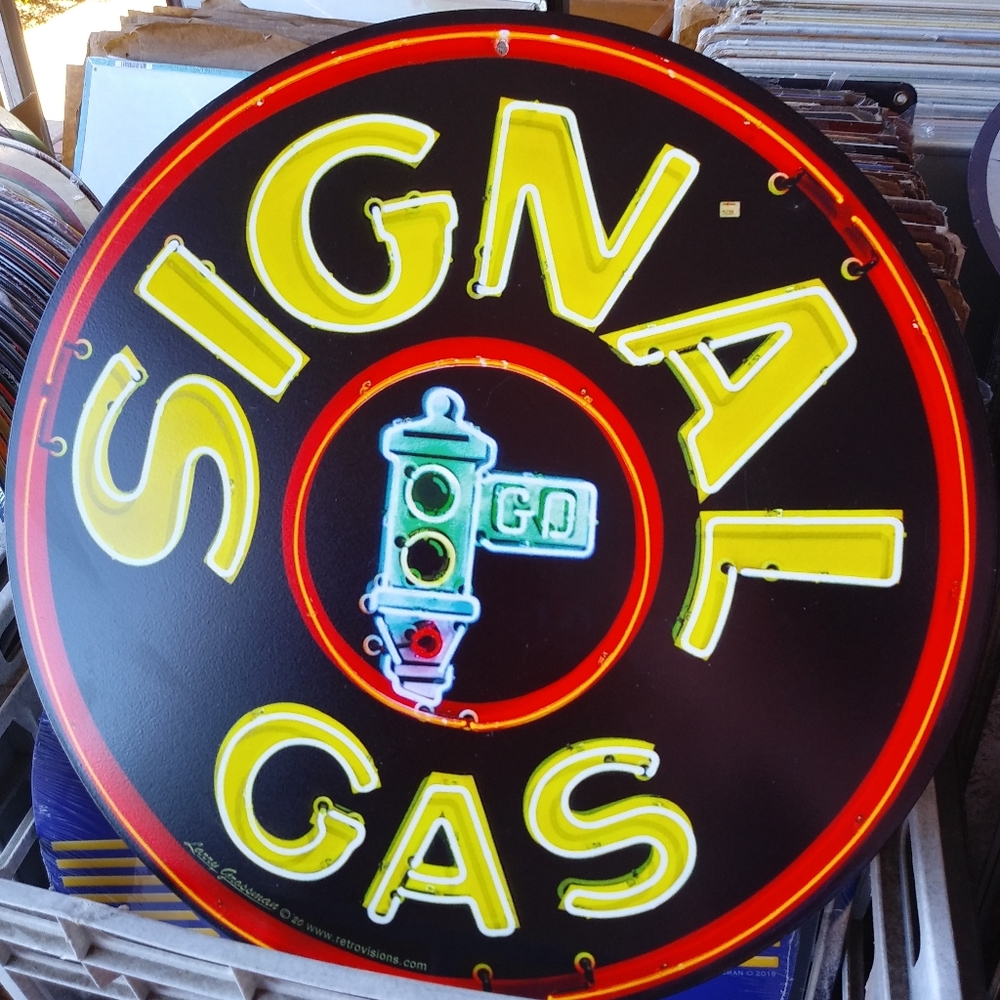 Signal Gas round metal sign.  Nor neon
